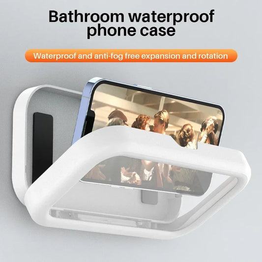 Cell Phone Holder Adjustable Sticky Wall Mount Waterproof Box Shower Bathroom Phone Stand TV Catch Up Use All Smartphones
